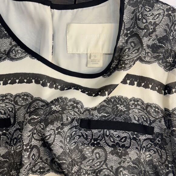 J Crew Black & White Lace Pattern Long Sleeve‎ Shift Dress size 6 - Picture 3 of 3